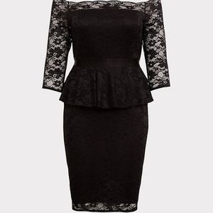BLACK LACE OFF SHOULDER PEPLUM DRESS
